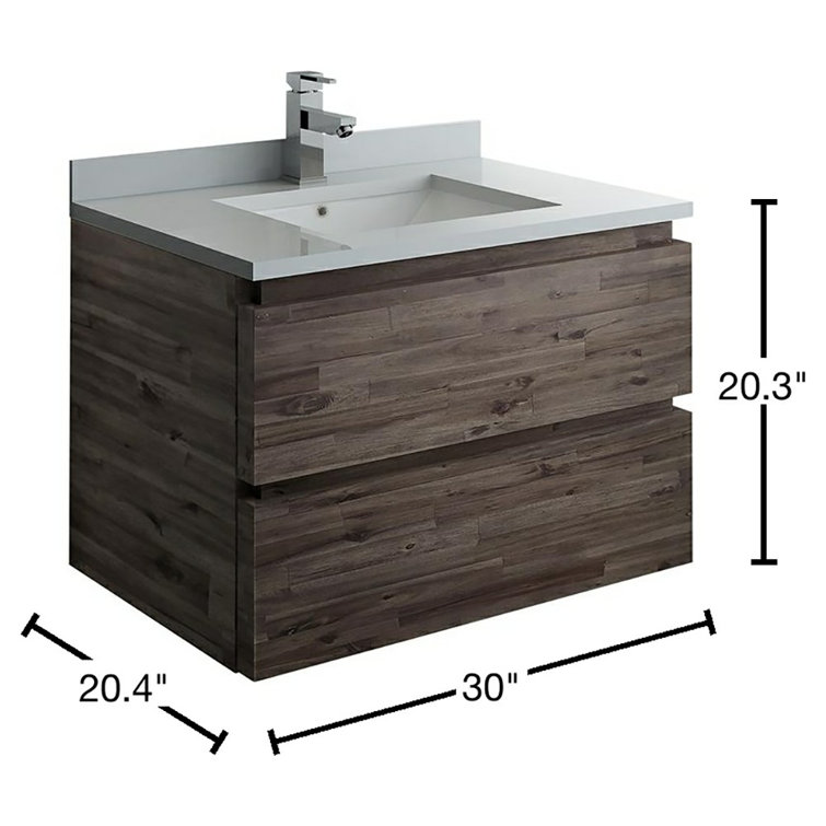 30 Floating Wall Mount Bathroom Vanity Cabinet W/Ceramic Basin Sink+ Open  Shelf