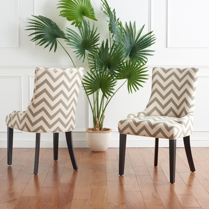 Agampreet 19.5'' H Linen Upholstered Side Chair, Gray/White Chevron Linen