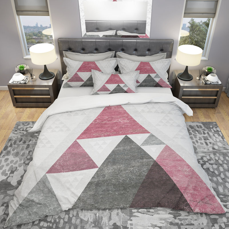 Ensemble de housse de couette moderne rose Mid-Century, Housse de couette très grand + 2 taies décoratives
