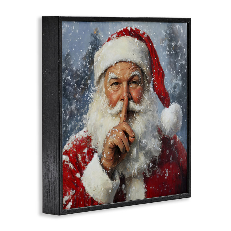 «Secret Santa Shh», estampe numérique par Petal Prints Design, H 12 po x l 12 po, Giclée encadrée noir minuit