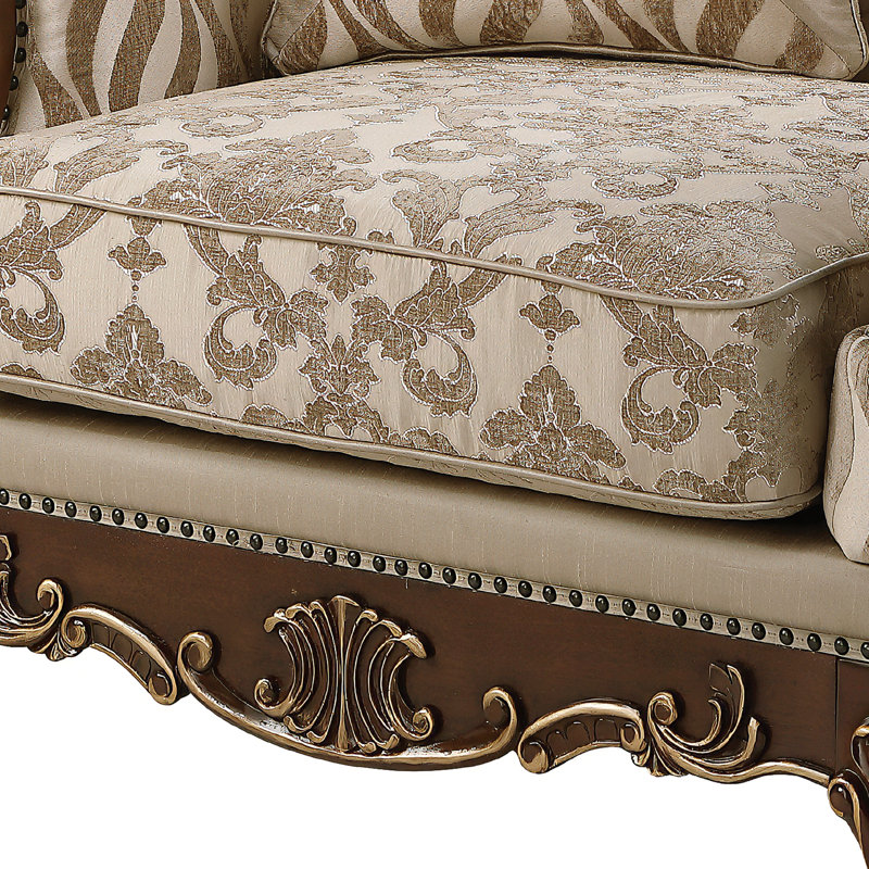 Chaise en treillis beige et noyer