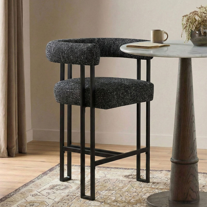 24" Upholstered Tweed Solid Back Counter Stool, Black