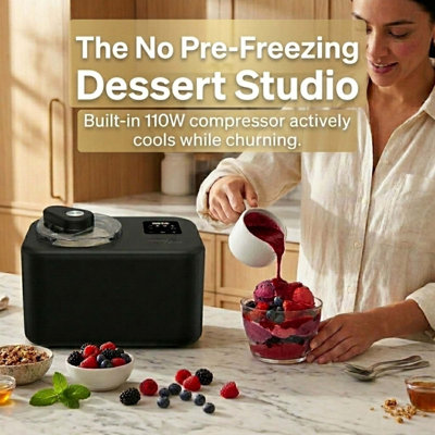 Magnavox 1.3 qt. Electric Ice Cream Maker with Built-in Compressor and Touchscreen Controls, Black