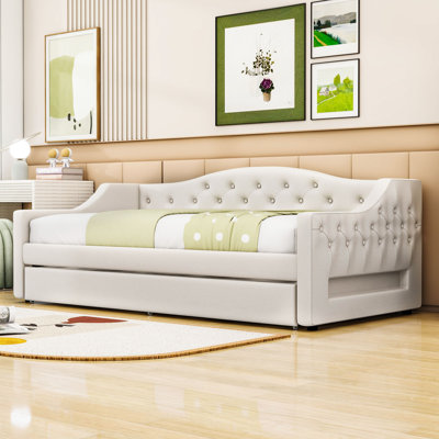 Twin XL Upholstered Daybed with LED and Trundle