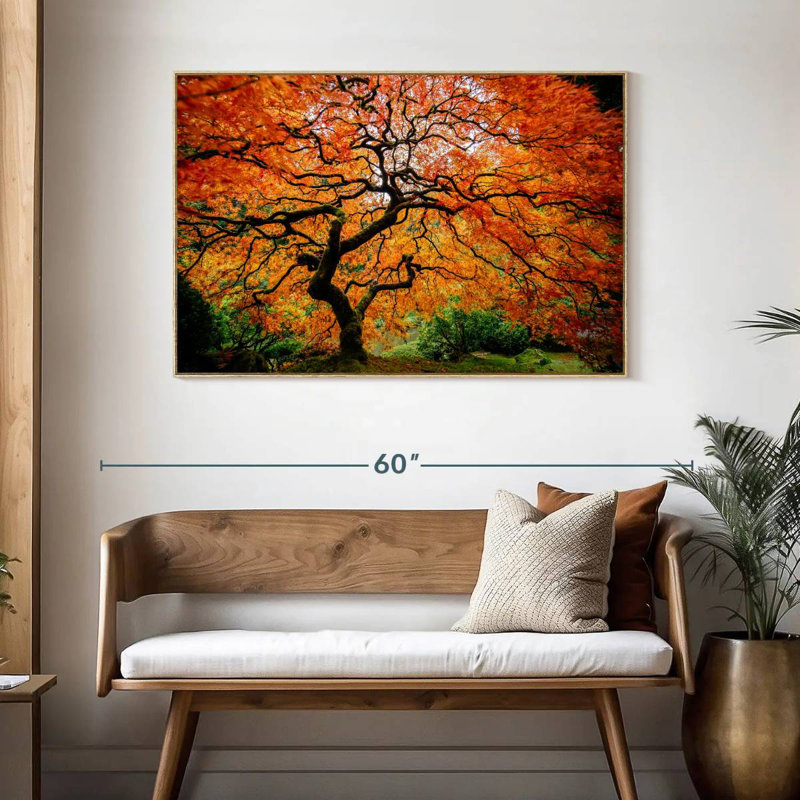 Automne érable japonais, Cadre flottant en bois naturel, 46 po x 31 po