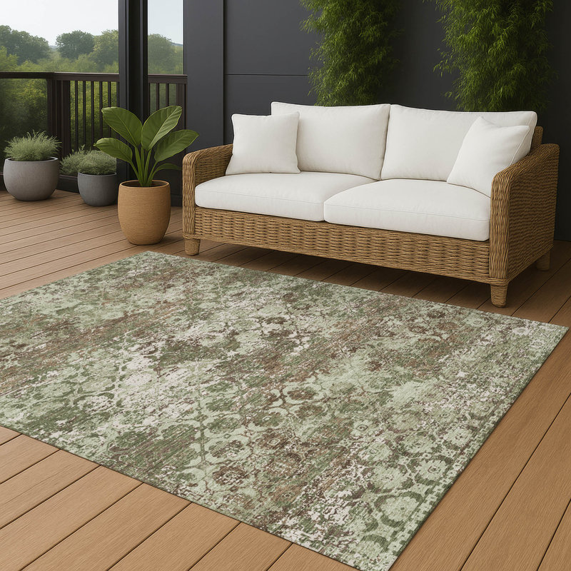 Tapis moderne intérieur / extérieur lavable à la machine Chantille ACN2786, Olive, 10 pi x 14 pi