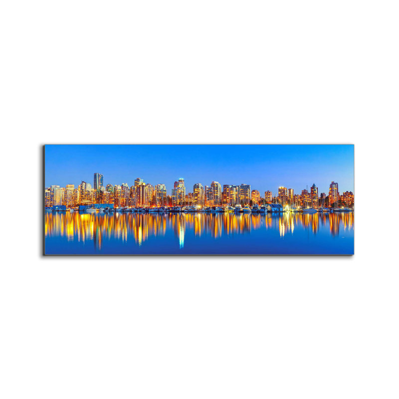 «Downtown Vancouver at Sunset», reproduction sur toile, Toile tendue, H 25 po x l 73 po x P 3 po