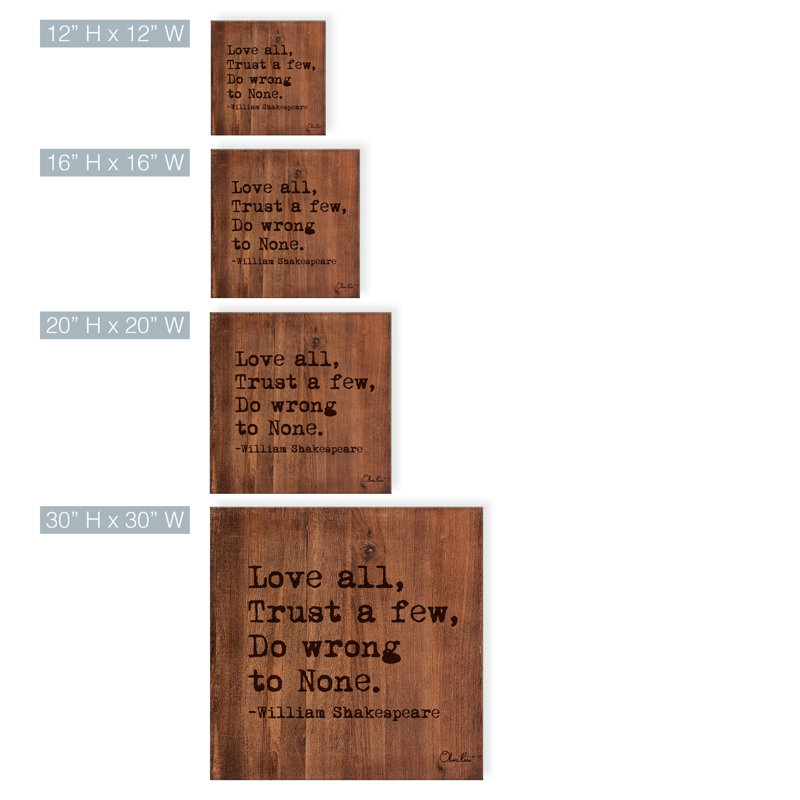 « william shakespeare-love », art textuel sur toile tendue, H 12 po x l 12 po x P 1,5 po