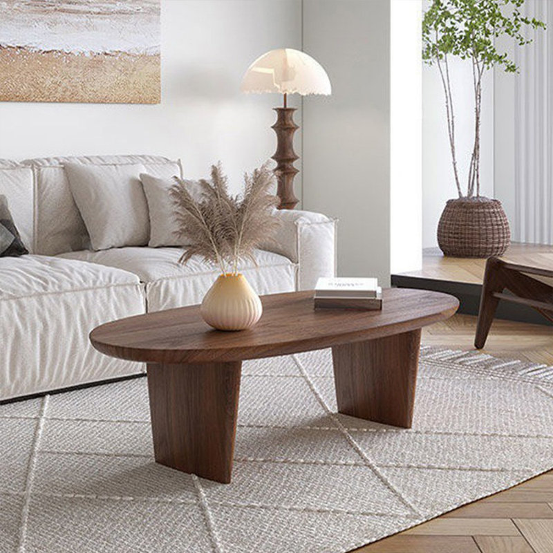 Table basse brune en bois massif ovale, H 13,78 po x L 39,37 po x l 19,69 po, Brun