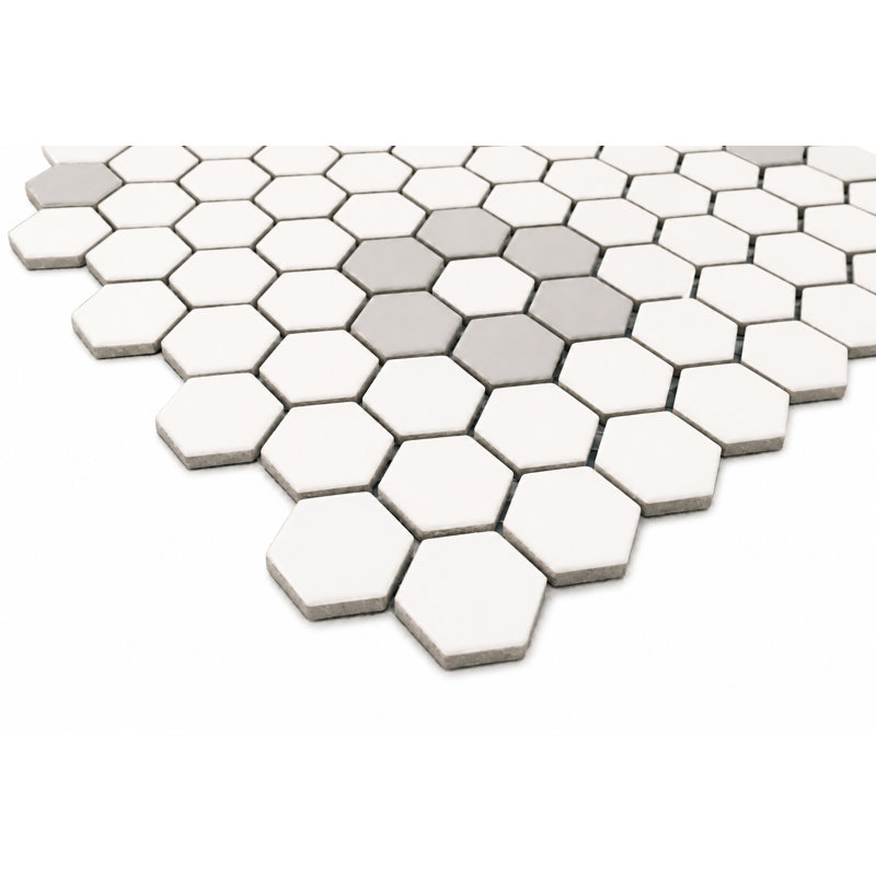 MOSAIQUE FLEUR BLANC ET PORCELAINE GRIS, White/Gray