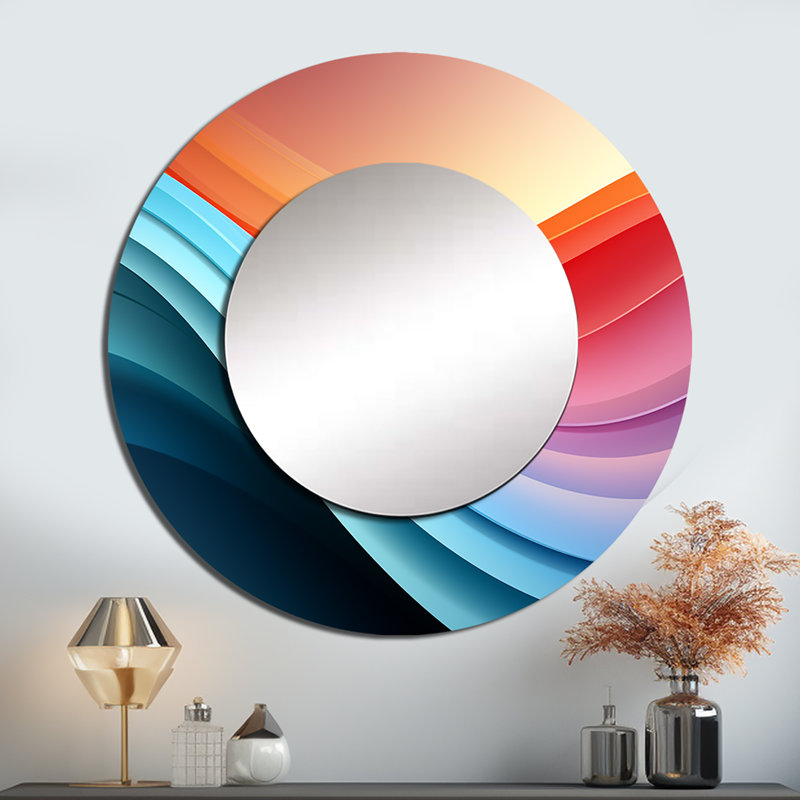 Rainbow Colors Symphony I - miroir mural décoratif formes abstraites, miroir rond bleu, impression d'art en métal