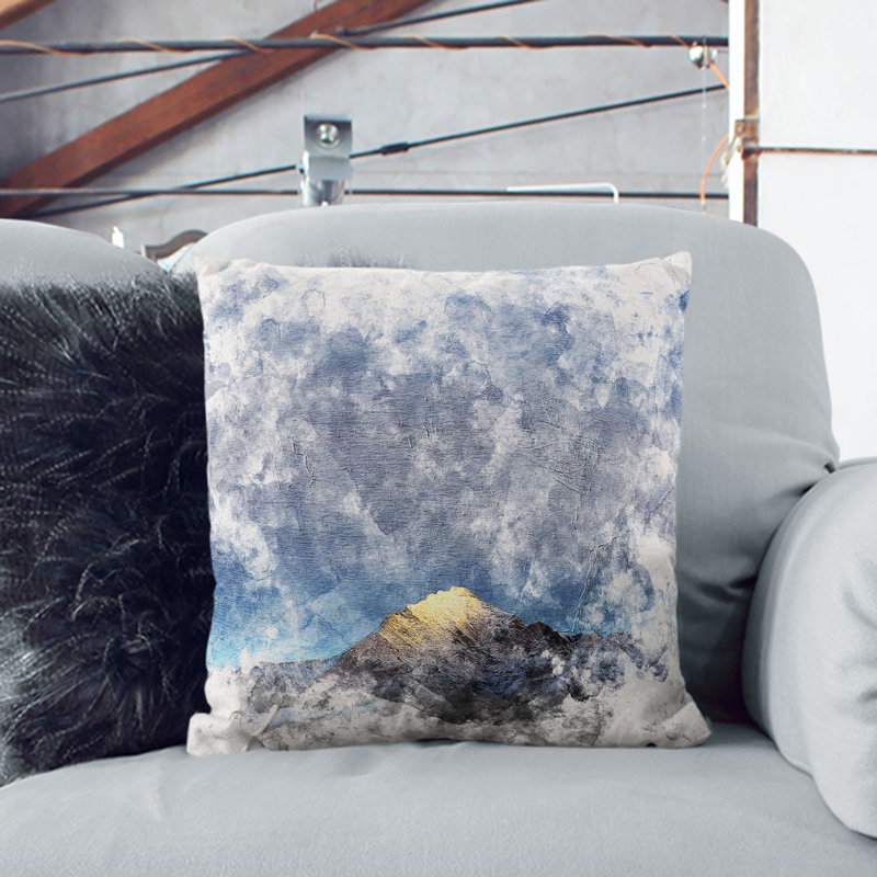 Light Kissing Monte Due Mani Mountain Watercolour Cushion with Filling, 55cm H x 55cm W x 20cm D, Black