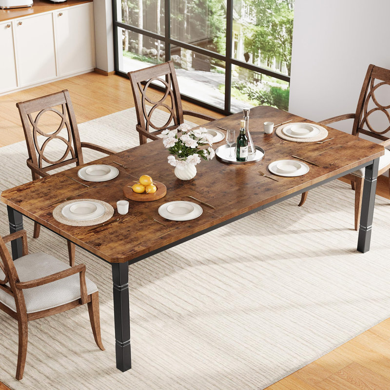 Large Dining Table, Wooden Kitchen Table with Heavy Duty Metal Frame, Black, Brown, 29.5" H x 70.8" W x 35.4" D