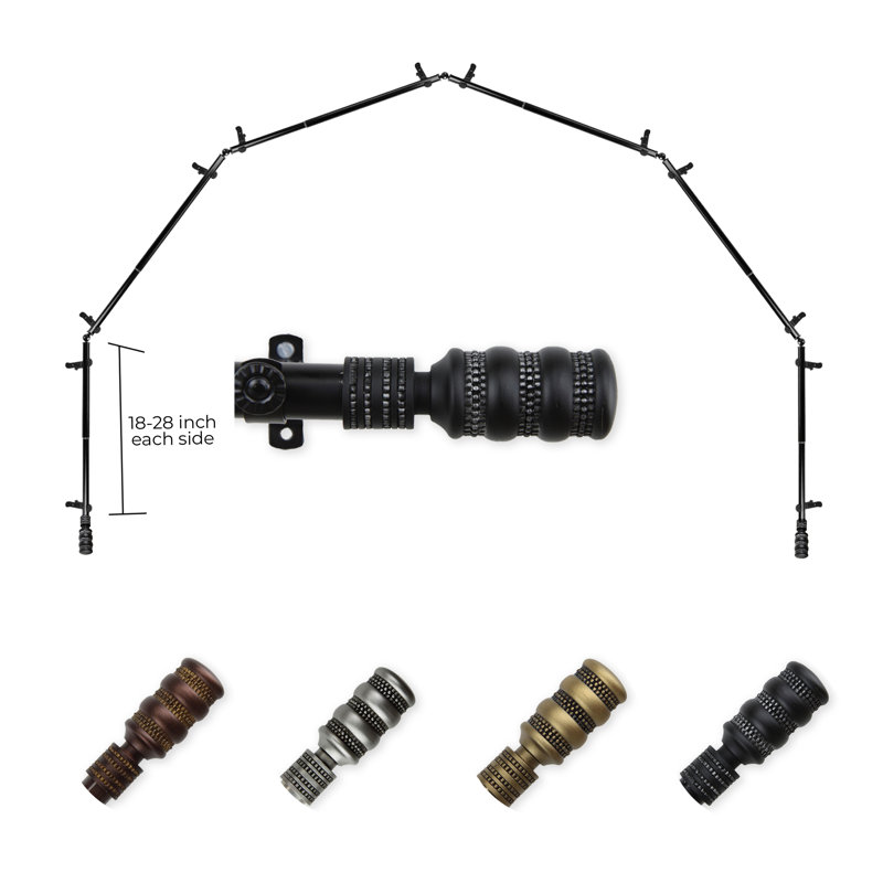 Parinaaz 0.81" Bay Window Single Curtain Rod, Black, 18-28" (each side)