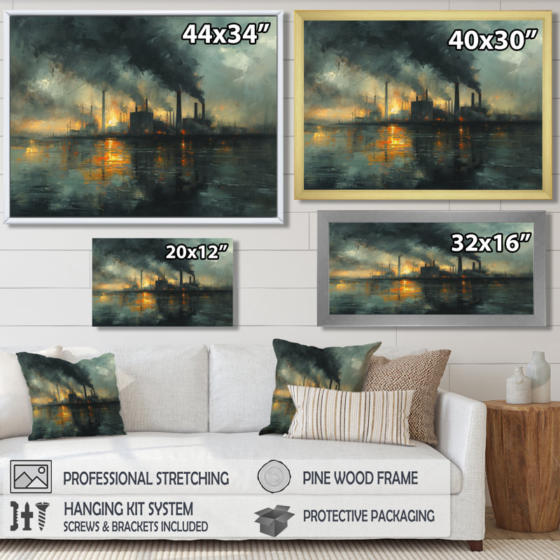 Reproduction d'art mural gris et charbon II - centrale électrique, Cadre simple noir, H 12 po x l 20 po x P 1 po