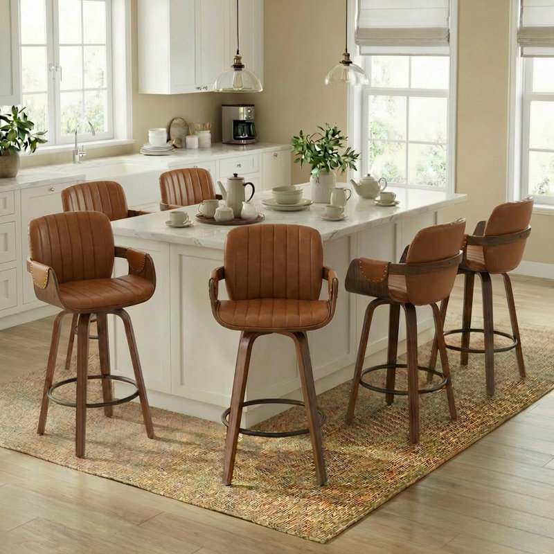 Youngstown Upholstered Swivel Counter Stool With Wood Frame, Brown