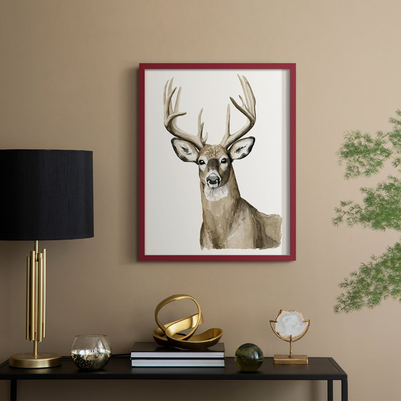 «Handsome Whitetail I», reproduction encadrée - bois massif, 21" H x 17" W, Red