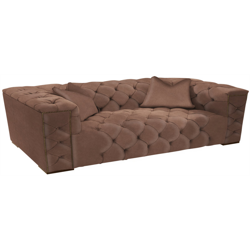 Leather Sofa, French Dark Walnut, 109-08, Plain Leather/Antique Red