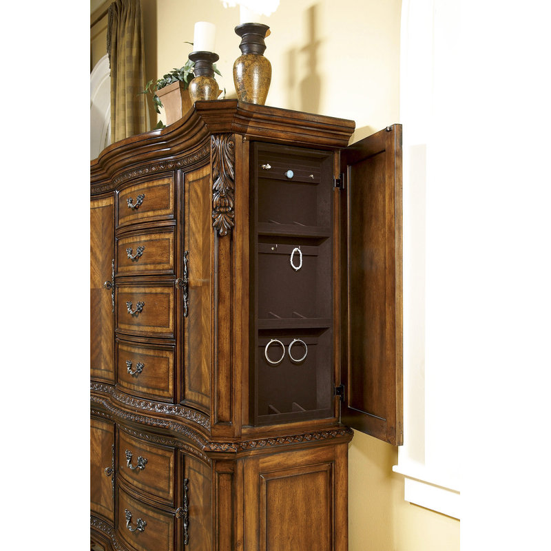 Traditional Brown 6-Drawer Dresser with Mirror and Felt Lined Drawer