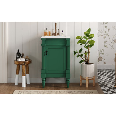 Meuble-lavabo moderne de 18 pouces avec lavabo, meuble de rangement moderne avec porte, meuble de salle de bain autoportant pour petit espace, meuble-lavabo simple avec tablette réglable