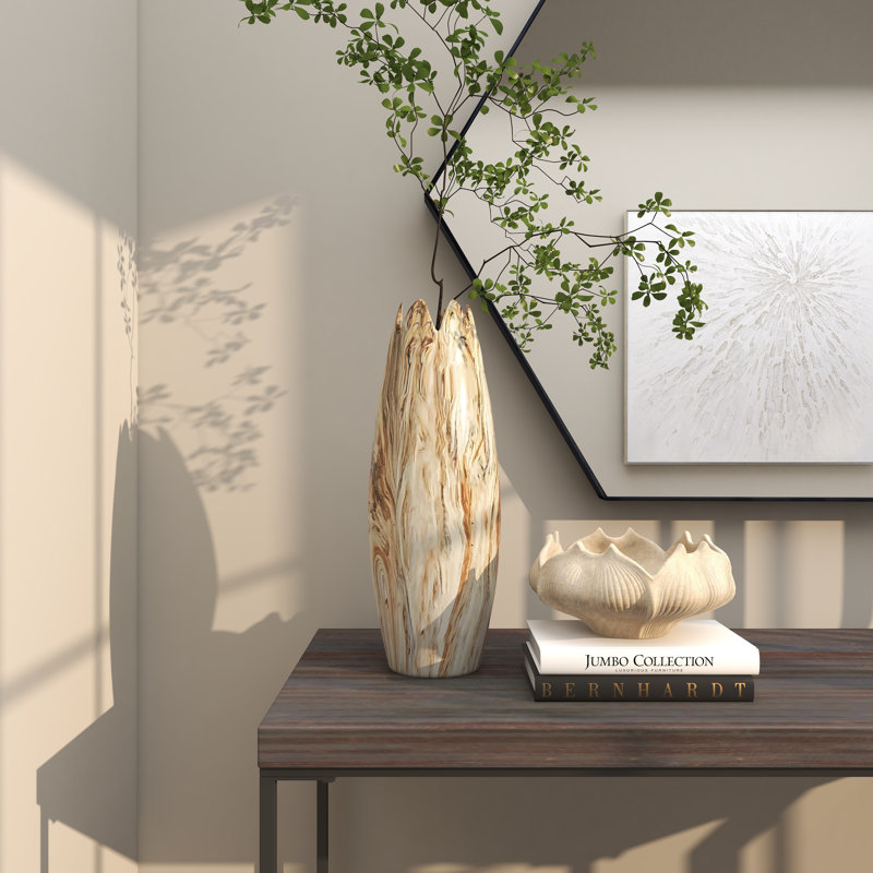 Beige Marbled Ceramic Organic-Shaped Table Vase