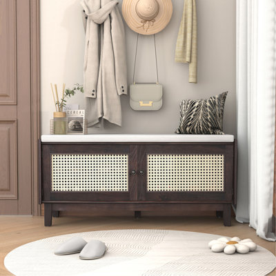 Banc d'entrée avec rangement, banc à chaussures rembourré avec portes doubles