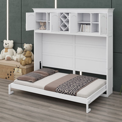 Système de lit escamotable mural avec tablettes supérieures et porte-bouteilles
