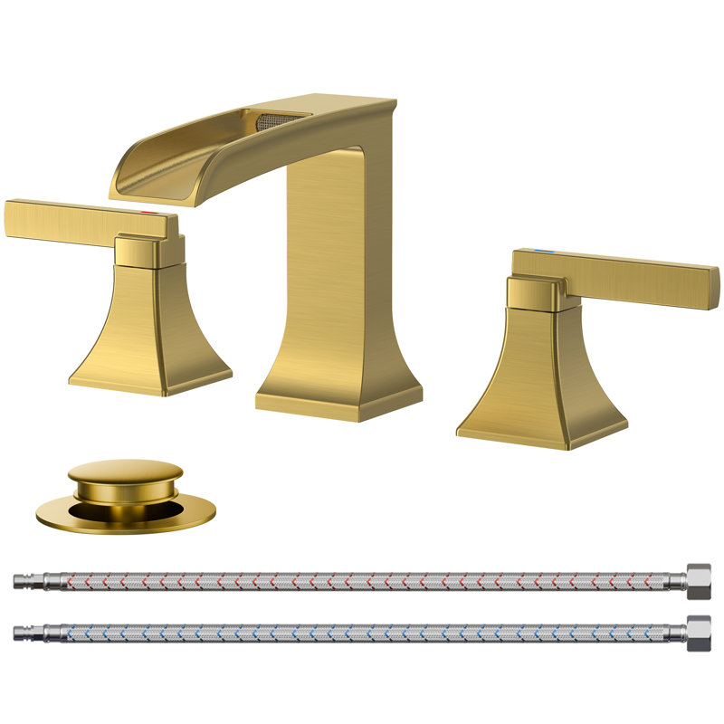 Widespread Faucet 2-handle Bathroom Faucet With Drain Assembly, Brushed Gold