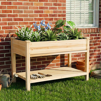Jardinière surélevée avec plateau coulissant et tablette de rangement, idéale pour faire pousser des herbes dans les jardins
