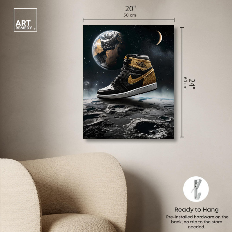 Black Astronomy & Space Sneaker Canvas Print with Pine Wood Frame