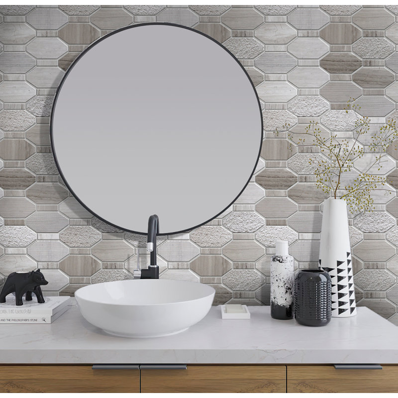 11" X 12.2" Textured Elongated Hexagon Marble Mosaic Tile