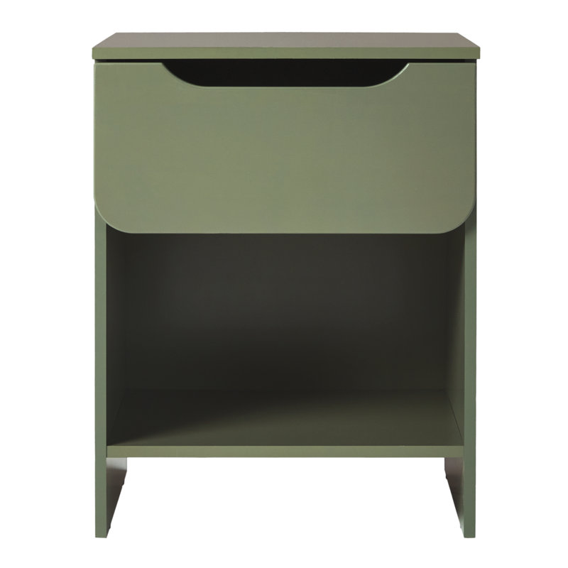 Jaqualine 1-Drawer Nightstand with Storage Cubby, Green