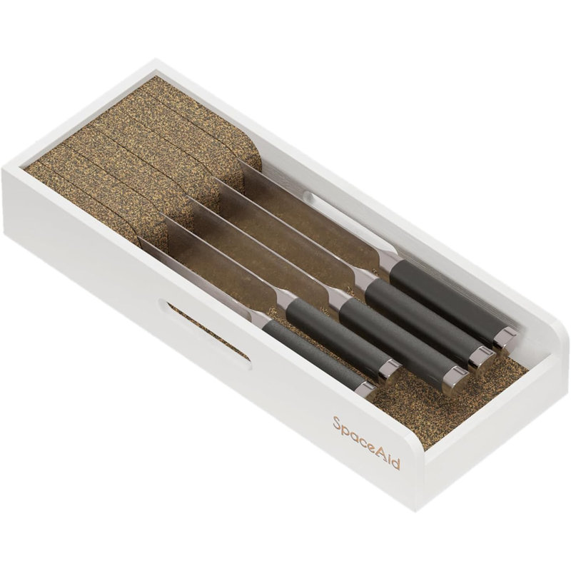 Small Bamboo Knife Drawer Organizer with Cork Dividers