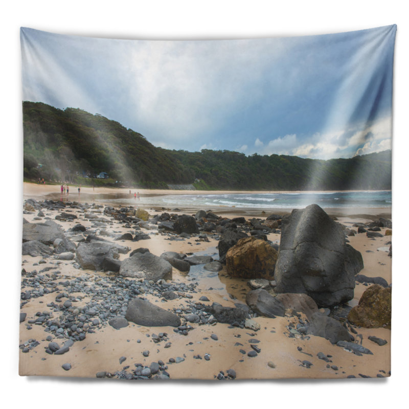 Tapisserie Seashore, jolie plage avec petits et gros rochers, H 50 po x l 60 po