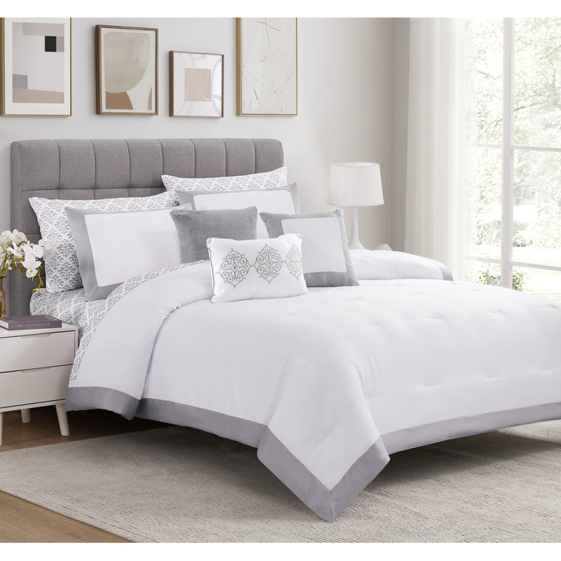 Ensemble d'édredon et de draps Bridgetown, Édredon pour très grand lit + 9 pièces supplém, Argent argent