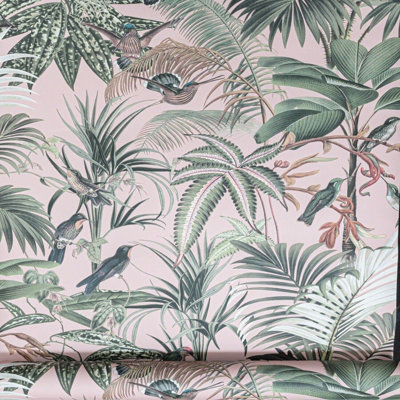 Kirsti Pink/Green Floral Wallpaper 10m x 53cm Textured Matte Finish Roll