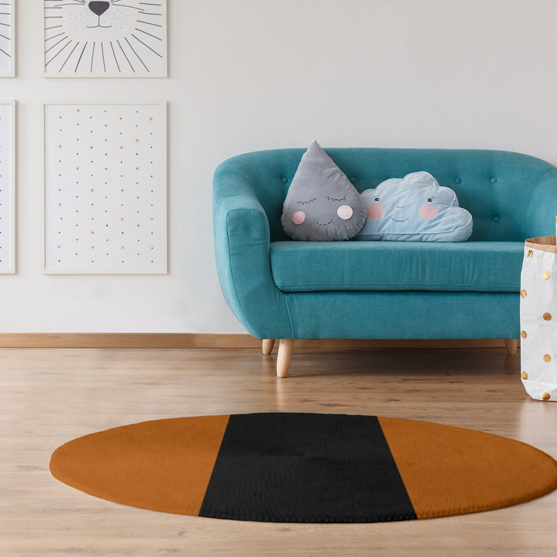 Tapis orange/noir, Rond 5 pi