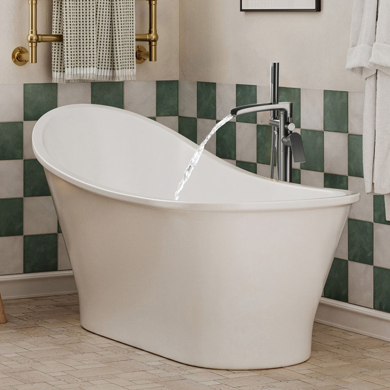 37-1/2" Solid Brass Floor Mounted Bathtub Faucet Freestanding Tub Filler with Handheld Shower, Gun Gray