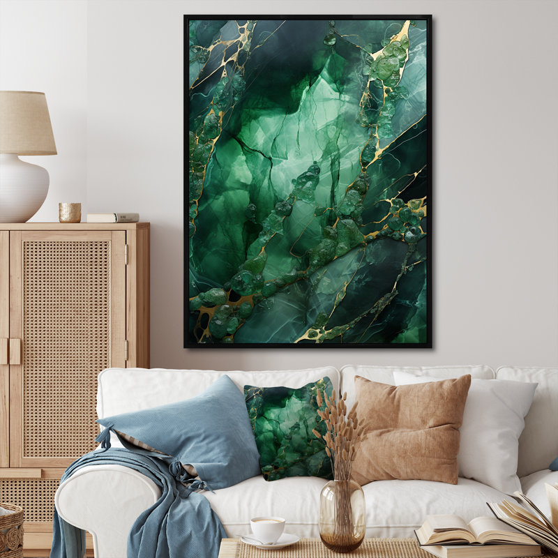 «Green Crystal Geode Fusion» sur impression sur toile, Cadre flottant noir, H 32 po x l 16 po x P 1 po