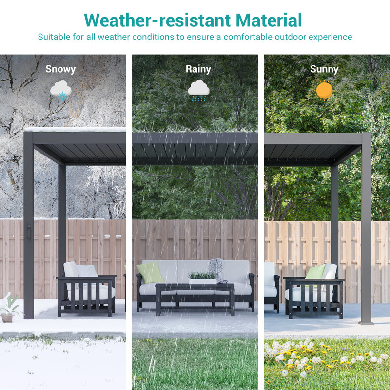 Aluminum Pergola with Louvered Canopy, Dark Gray, 10 Ft. x 13 Ft.	
