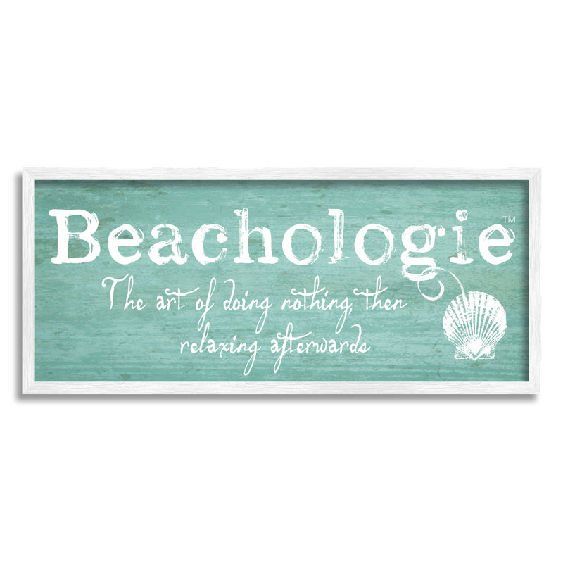 Enseigne patinée Beachologie, H 13 po x l 30 po x P 1,5 po, Giclée encadrée blanc bord de mer