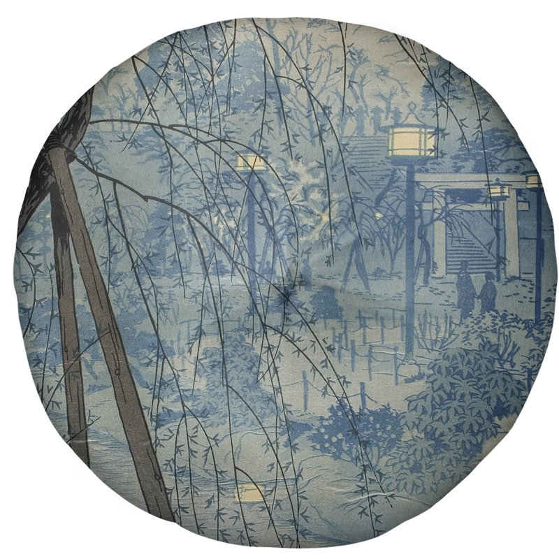 Coussin de sol kasamatsu shiro misty soirée à shinobazu étang, 31,5 po x 63 po, Bleu
