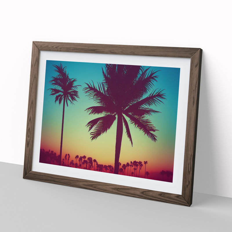 Victorious Palm Trees - Framed Print, 25cm H x 34cm W x 2cm D, Walnut