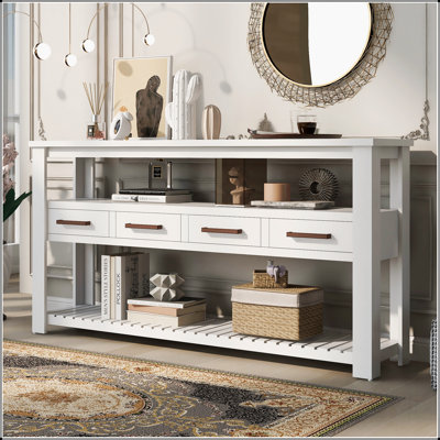 Table console moderne pour salon avec 4 tiroirs et 2 tablettes