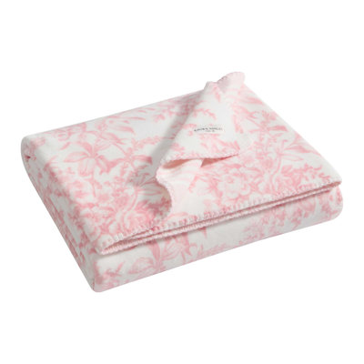 Laura Ashley Bedford Printed Reversible Plush Pink Throw Blanket