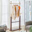 Portemanteaux moderne à double couche avec rangement, acier inoxydable doré de 68,9 po de hauteur Bois de noyer massif | Or, noyer | Métal, bois massif