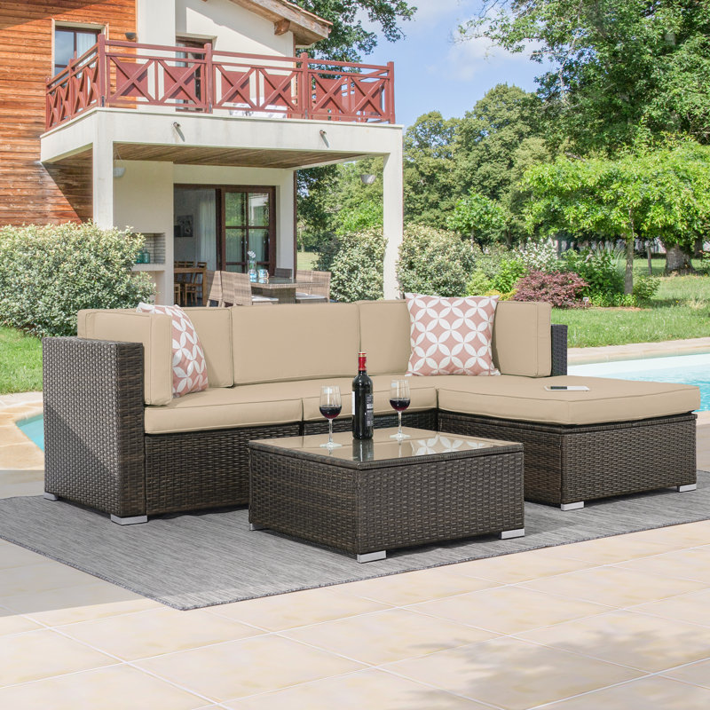 Brookwood 3 - Person Modular Patio Conversation Set with Cushions, Cream