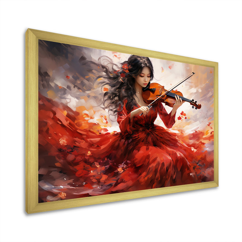 Violon Japanese Elegance I sur impression sur toile, Cadre doré simple, H 24 po x l 32 po x P 1 po