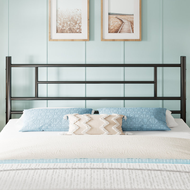 Lit plateforme en métal avec tête et pied de lit de style moderne, sans sommier tapissier, Très grand, Noir
