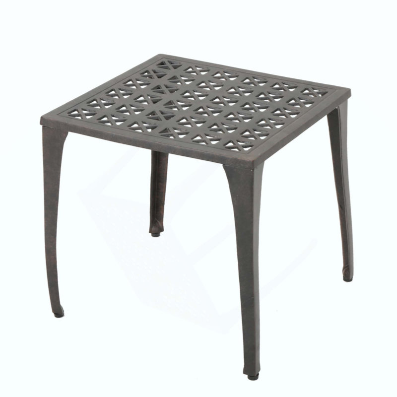Intricate Cast Aluminum Outdoor Side Table, Lightweight And Durable For Patio And Garden Use